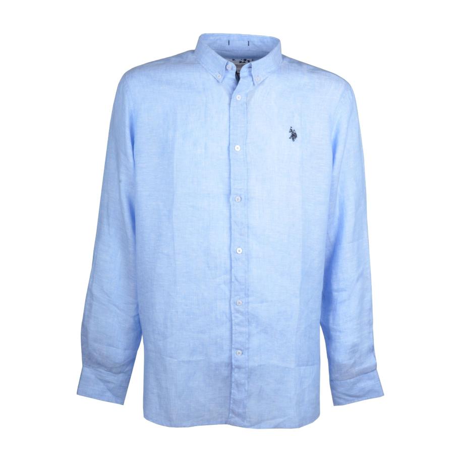 U.S. Polo Assn. Linnen Overhemd blauw, Effen Blauw