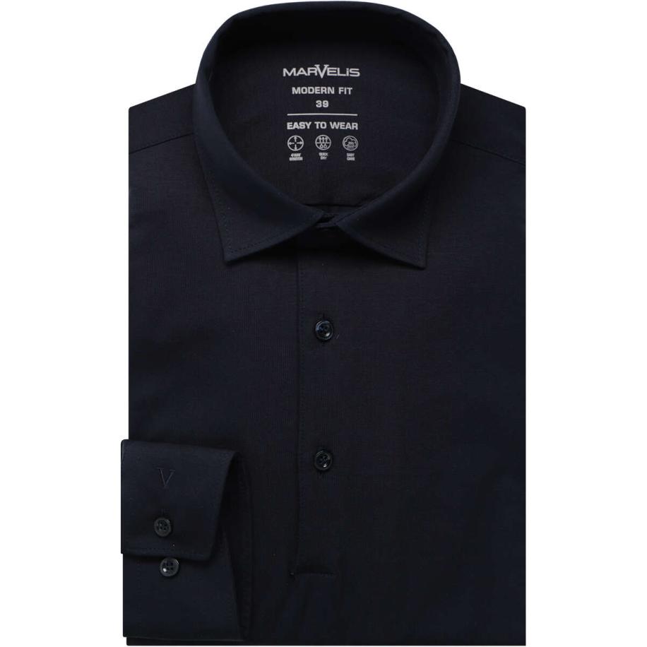 Marvelis Performance Overhemd marine, Effen Blauw