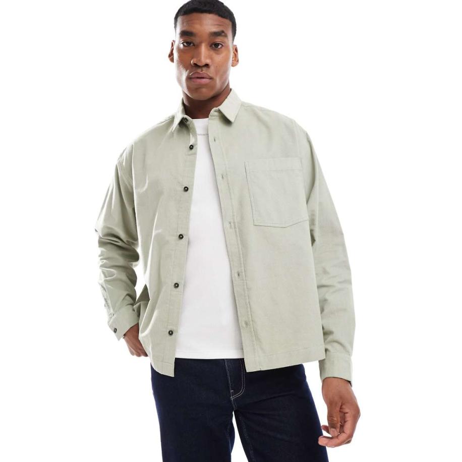 ASOS DESIGN - Recht oversized overhemd met opgestikte zak in saliegroen Groen