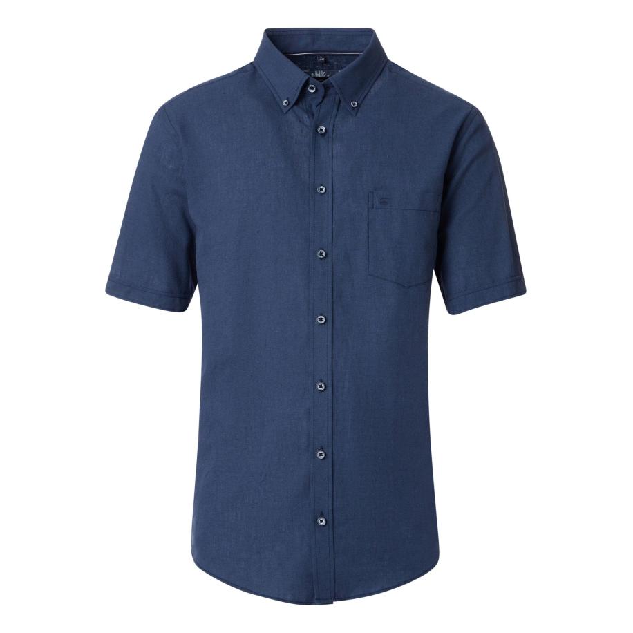 Casa Moda Linnen Overhemd blauw, Effen Blauw
