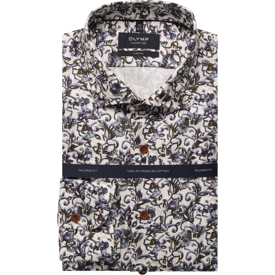 OLYMP SIGNATURE Casual Flanellen Overhemd blauw, Motief Blauw