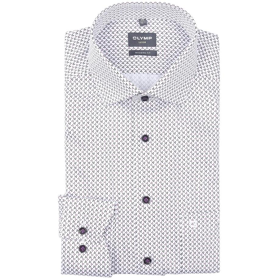 Olymp Luxor Overhemd Print Wit Navy Wit