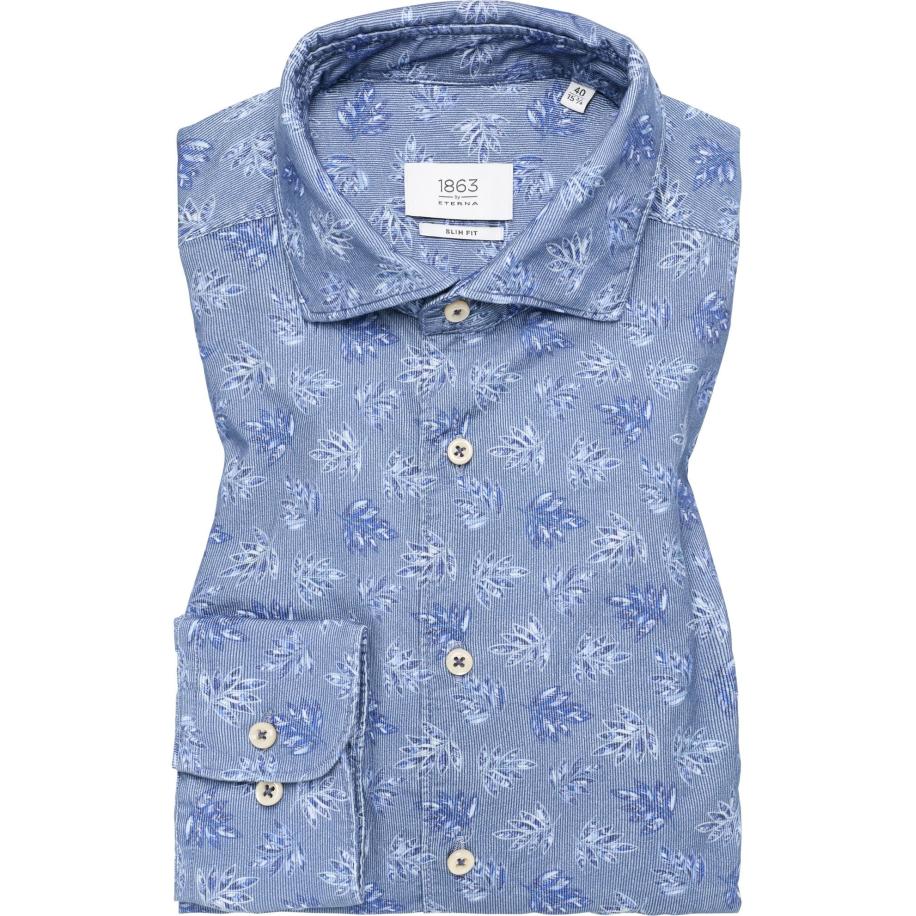 ETERNA 1863 ribfluwelen overhemd donkerblauw, Bedrukt Blauw