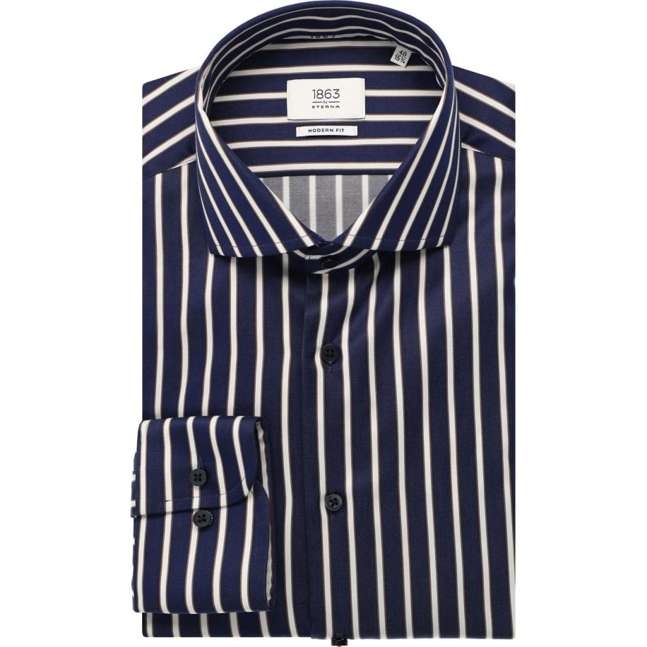 ETERNA 1863 Overhemd marine, Gestreept Blauw