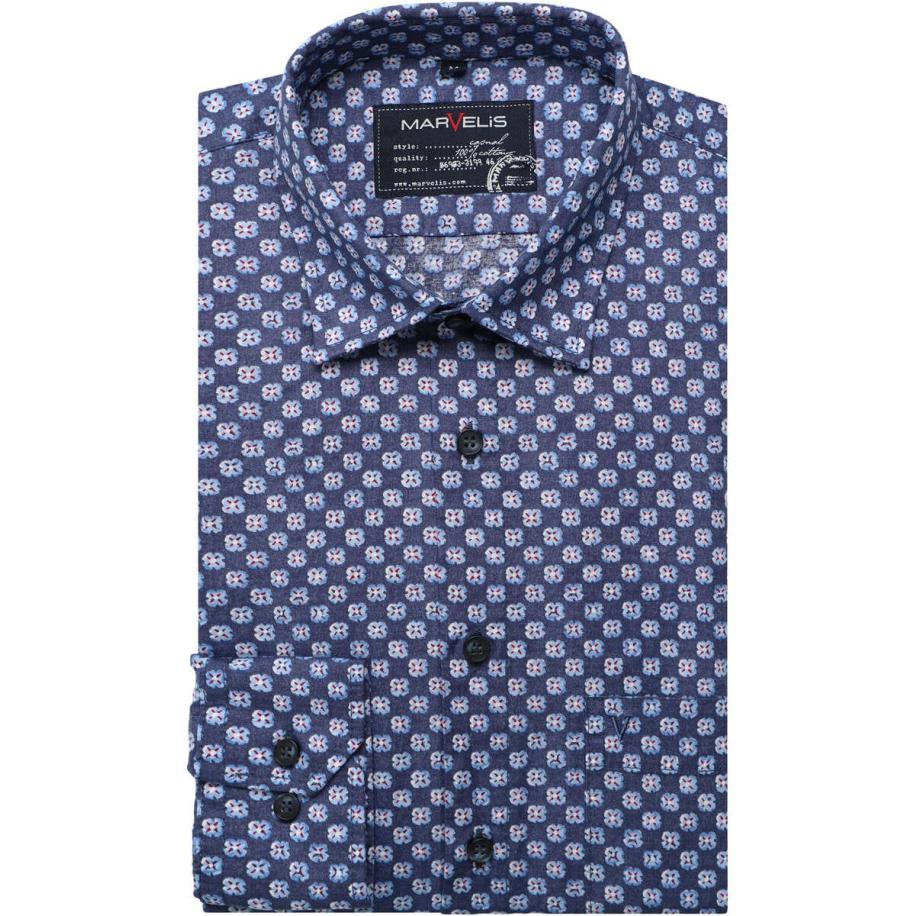 Marvelis Casual Overhemd marine, Bedrukt Blauw