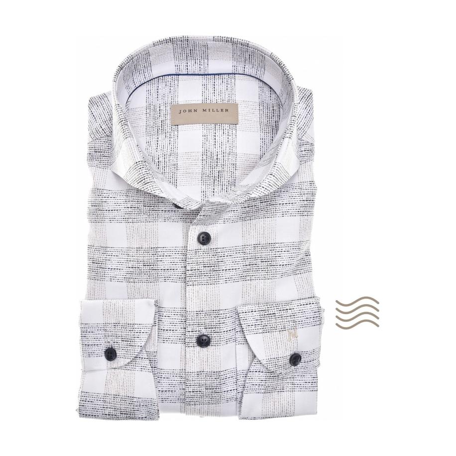 John Miller Overhemd wit/grijs, Ruit Multicolor