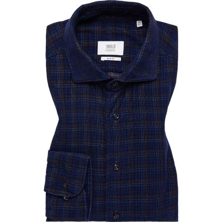 ETERNA 1863 ribfluwelen overhemd marine, Ruit