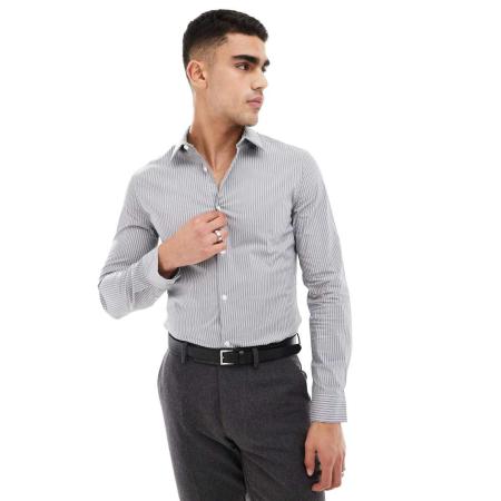 ASOS DESIGN - Skinny overhemd met vierkante hals in antraciet-Grijs