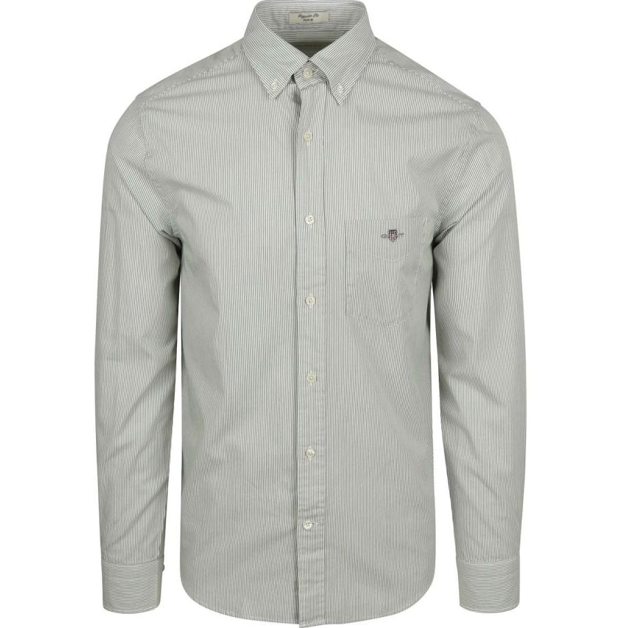 Gant Poplin Banker Overhemd Streep Groen Groen