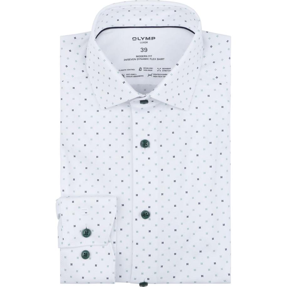 Olymp Luxor Overhemd Stretch Print Wit Wit