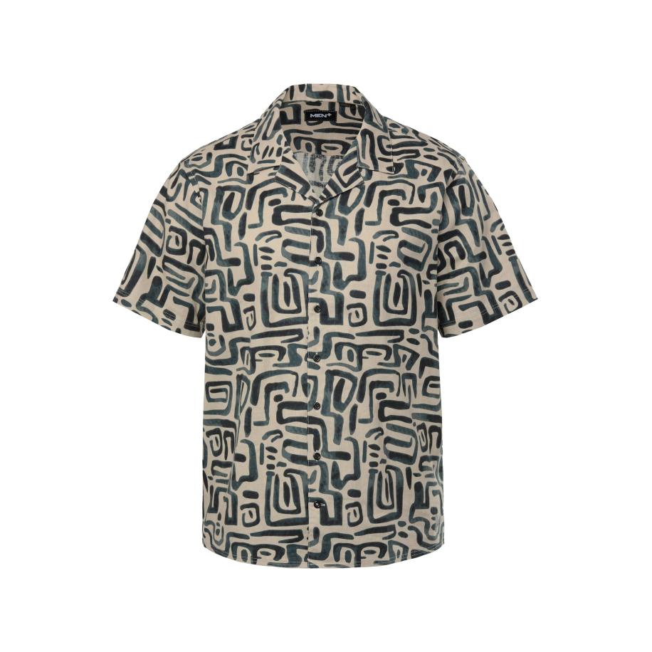 men plus Men Plus Overhemd beige / donkergrijs / zwart -