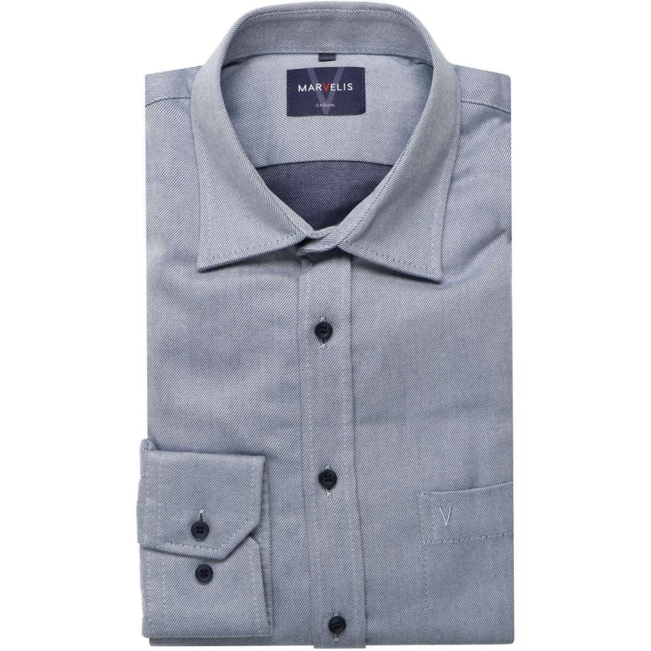 Marvelis Casual Overhemd blauw, Fijne strepen Blauw