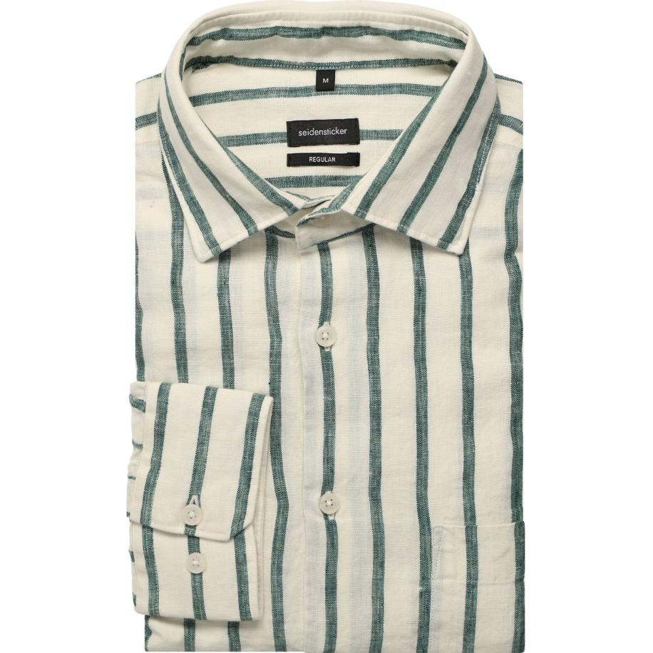 Seidensticker Linnen Overhemd groen, Gestreept Groen