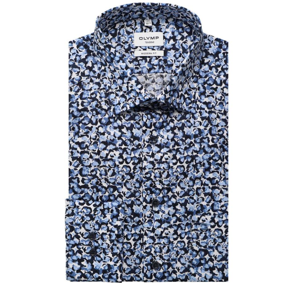 OLYMP Tendenz Overhemd blauw/wit, Motief Blauw