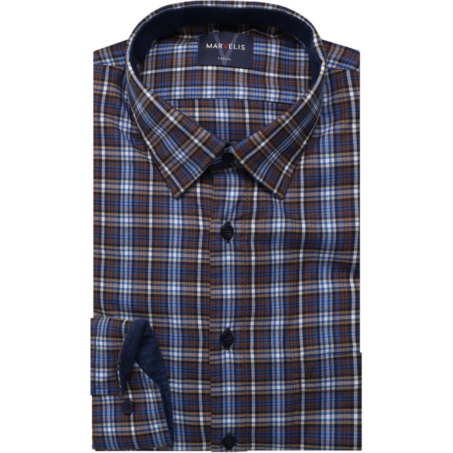 Marvelis Casual Overhemd bruin, Ruit Bruin