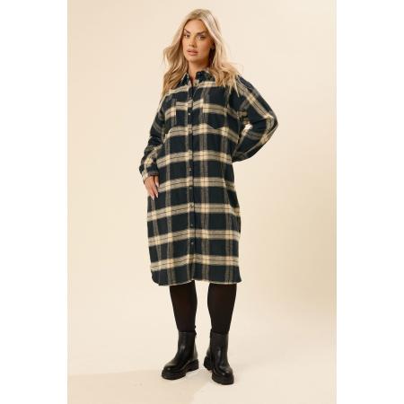 Yours Curve Zwart & Bruin Lang Geruit Overhemd Size 48