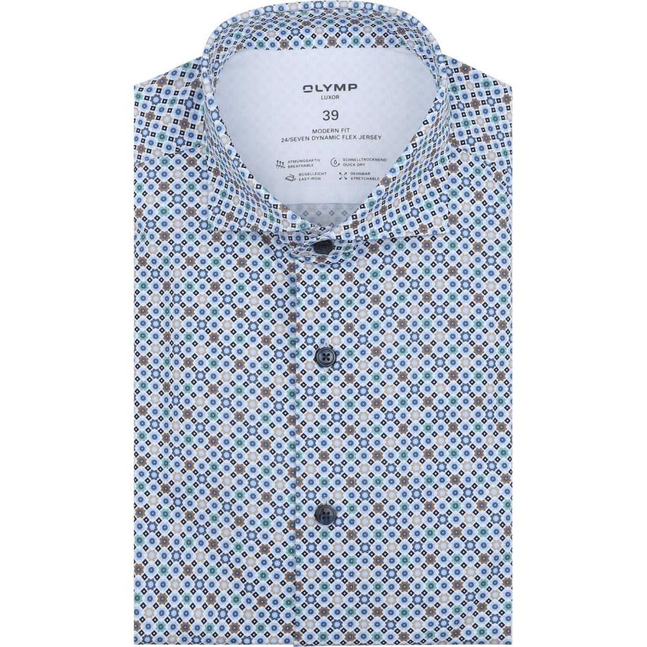 Olymp Luxor Overhemd Stretch Print Blauw Blauw