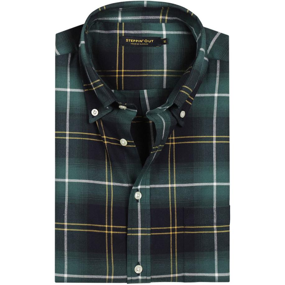 Steppin' Out Flanel Overhemd Ruit Navy Groen Blauw