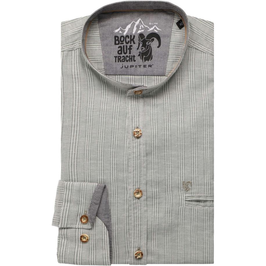 Jupiter Tencel Traditioneel overhemd groen, Gestreept Groen