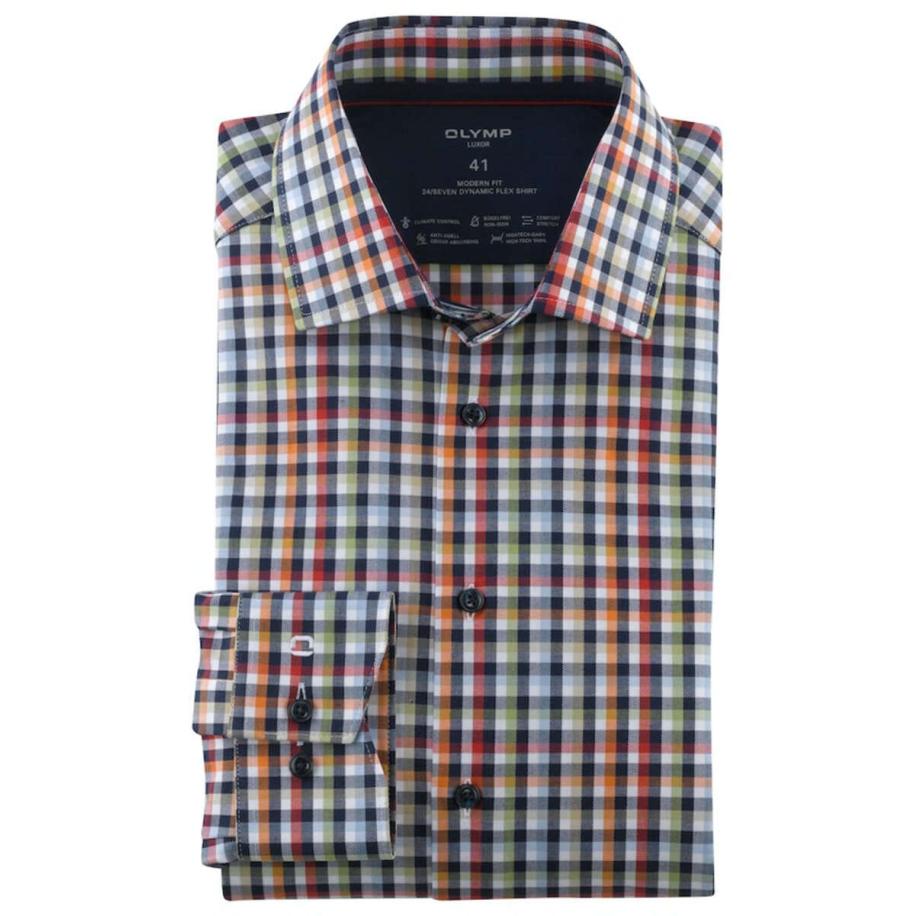 OLYMP Luxor 24/Seven Overhemd blauw/rood/wit, Ruit Rood
