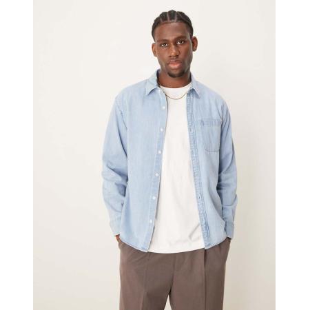 Abercrombie & Fitch - Cropped western denim overhemd met lange mouwen in blauwe wassing