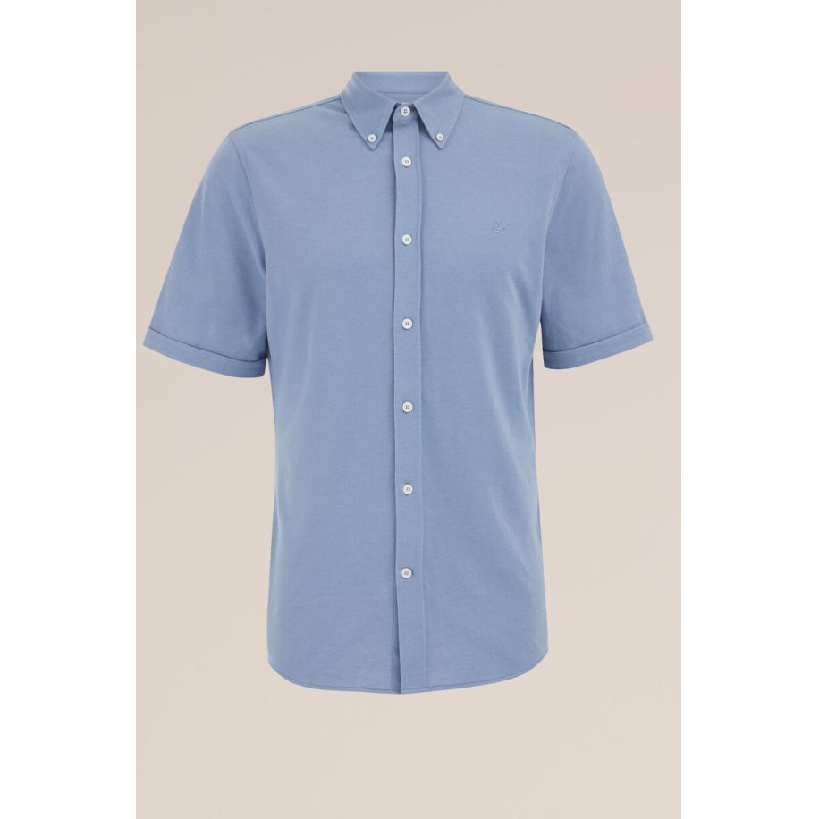 Fundamentals heren overhemd van piquéjersey met stretch - Slim Fit - Lavendel - Katoen - Maat: L Multicolor