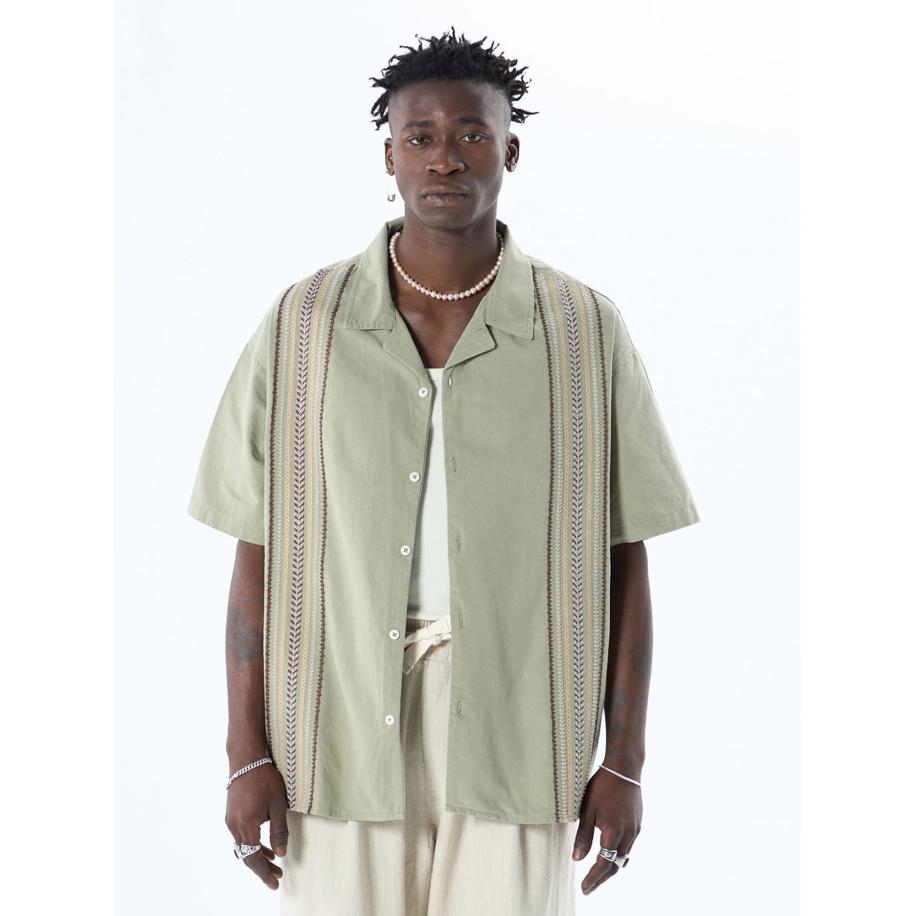 VAMOS CLO VAMOS CLO Overhemd beige / olijfgroen -