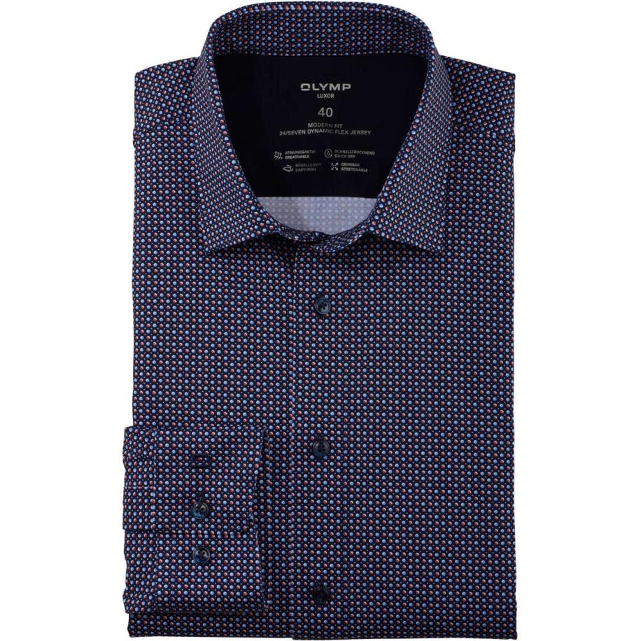 OLYMP Luxor 24/Seven Jersey shirt baksteenrood, Motief Rood