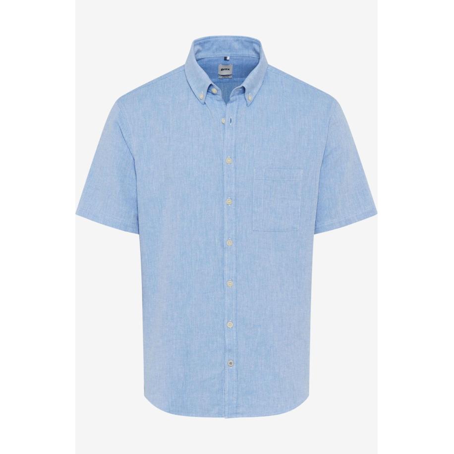 Brax Linnen Overhemd lichtblauw, Faux-uni Blauw