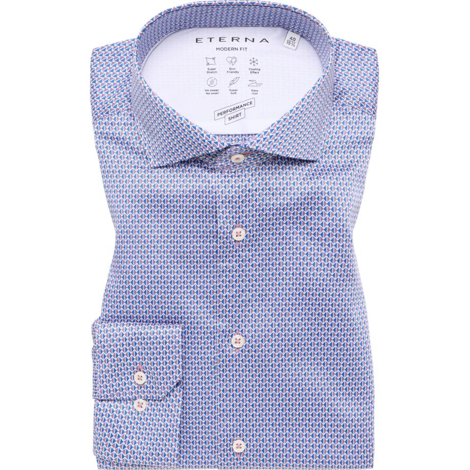 ETERNA Performance Overhemd blauw, Bedrukt Blauw