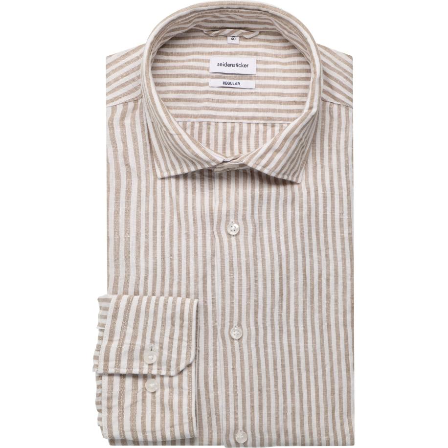 Seidensticker Linnen Overhemd zand, Gestreept Bruin