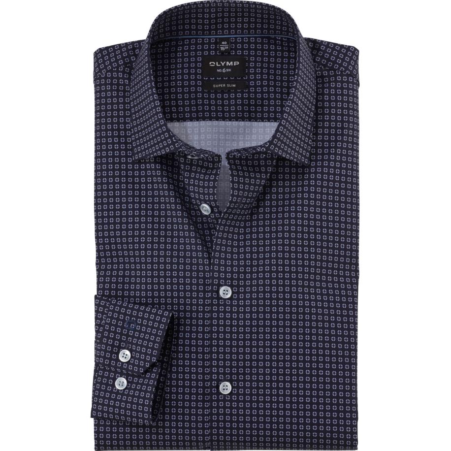 OLYMP No. Six Overhemd marine, Bedrukt Blauw