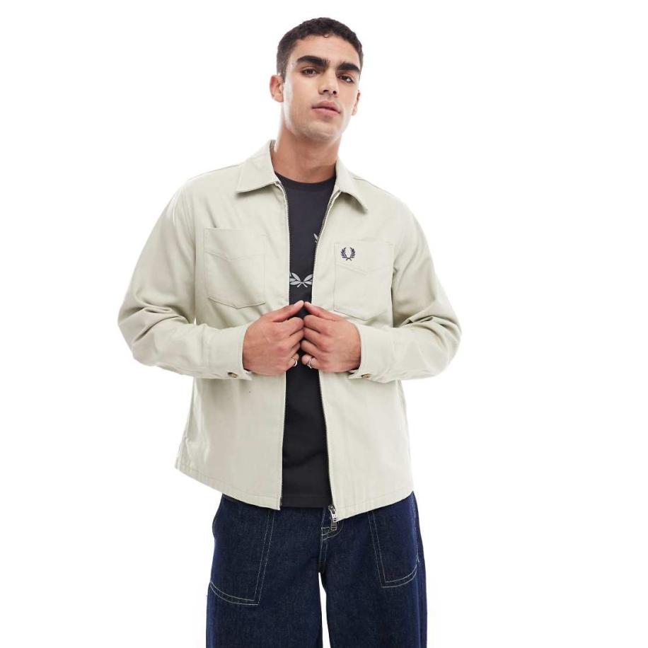 Fred Perry - Overhemd van keperstof met lange mouwen en ritssluiting in beige-Neutraal Multicolor