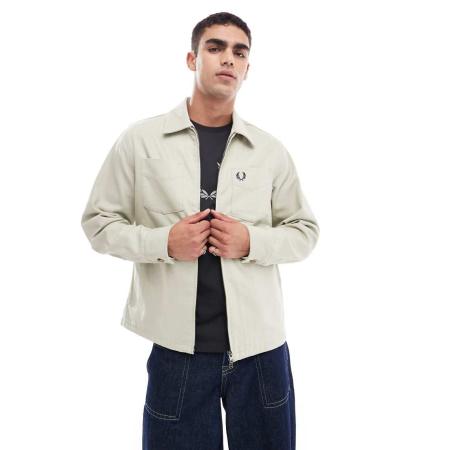 Fred Perry - Overhemd van keperstof met lange mouwen en ritssluiting in beige-Neutraal