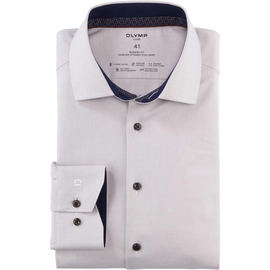 OLYMP Luxor 24/Seven Overhemd taupe, Effen Bruin
