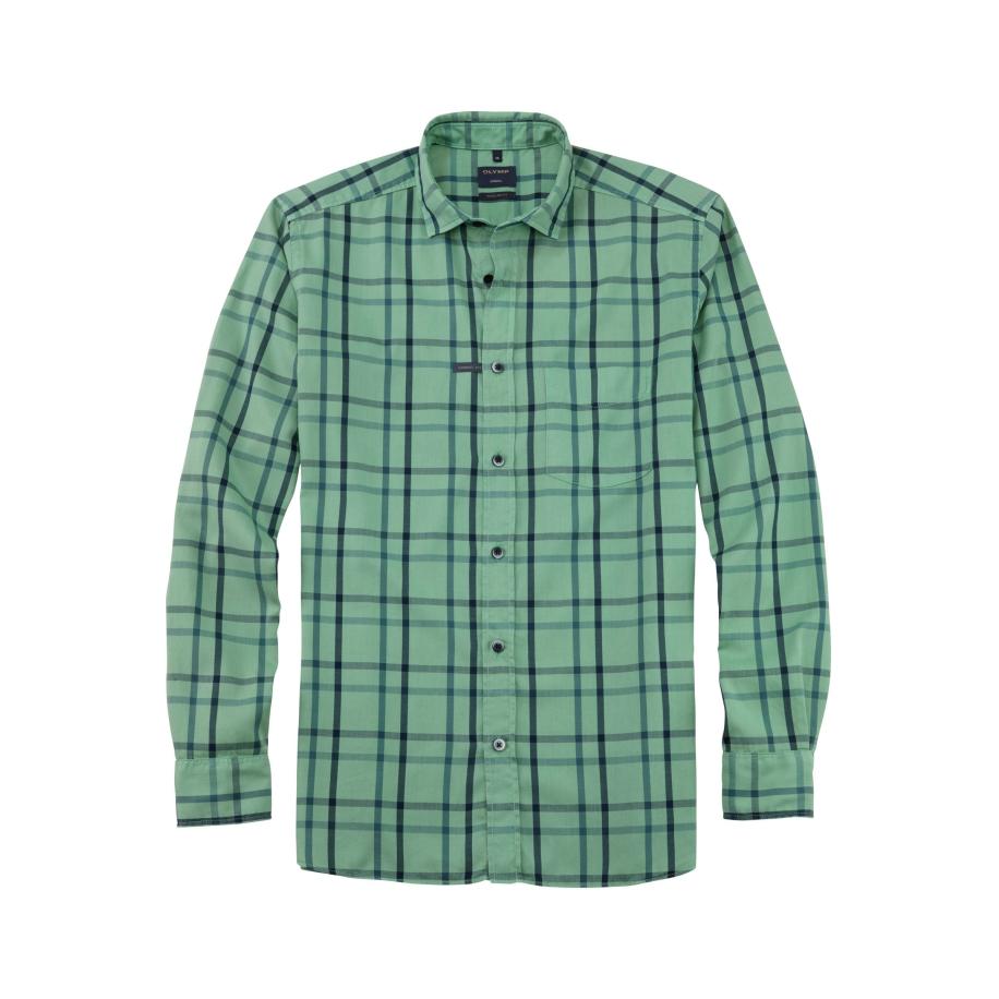 OLYMP Casual Overhemd kristalgroen, Ruit Groen