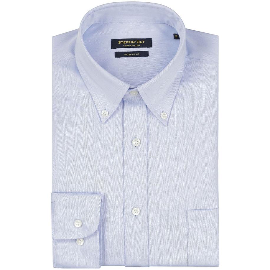 Steppin' Out Overhemd Herringbone Lichtblauw Blauw