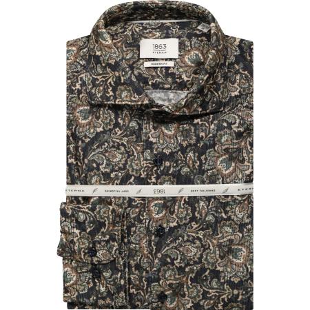 ETERNA 1863 ribfluwelen overhemd marine, Bedrukt