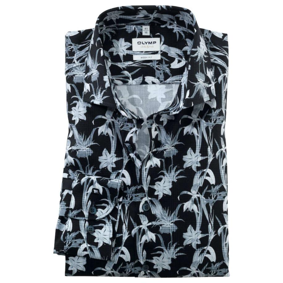 OLYMP Level Five Overhemd marine, Bloemen Blauw