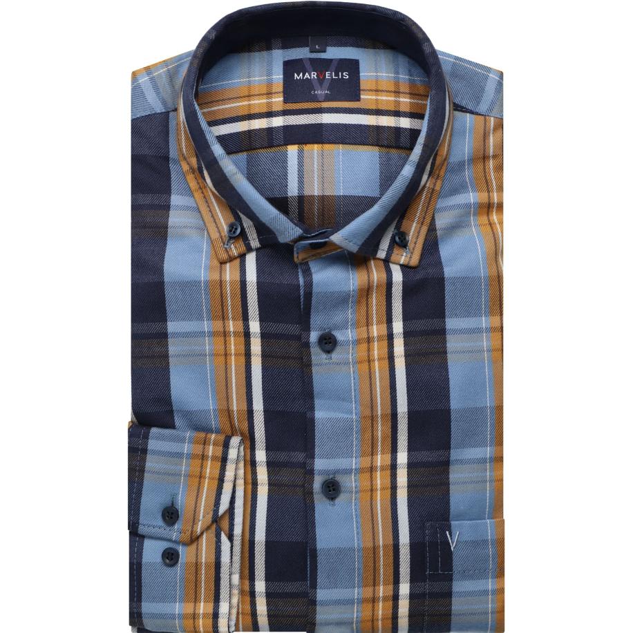 Marvelis Casual Overhemd bruin/blauw, Ruit Multicolor