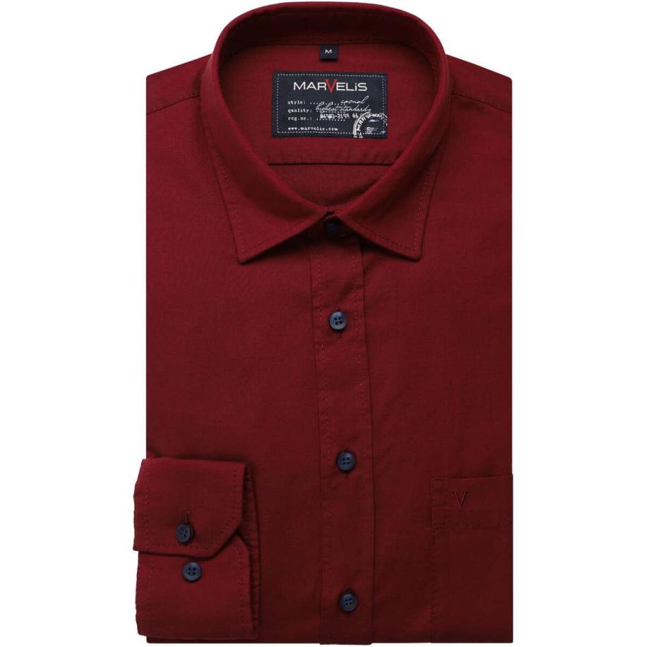 Marvelis Casual Overhemd rood, Effen Rood