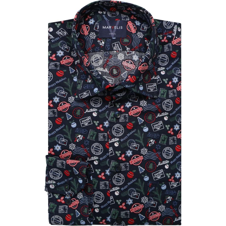 Marvelis Casual Overhemd marine, Bedrukt Blauw