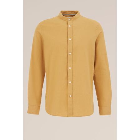 Fundamentals heren easy care overhemd van linnenmix met mao-kraag - Regular fit - Mosterdgeel - Linnen - Maat: XL