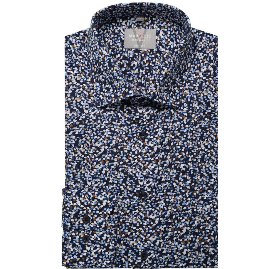 Marvelis Overhemd marine, Bedrukt Rood