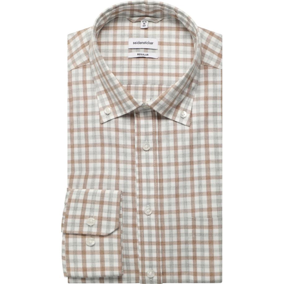 Seidensticker Flanellen Overhemd beige, Ruit Bruin