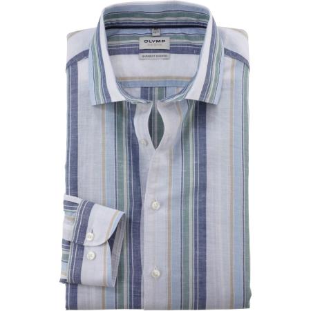OLYMP Level Five Garment Washed Linnen Overhemd groen, Gestreept