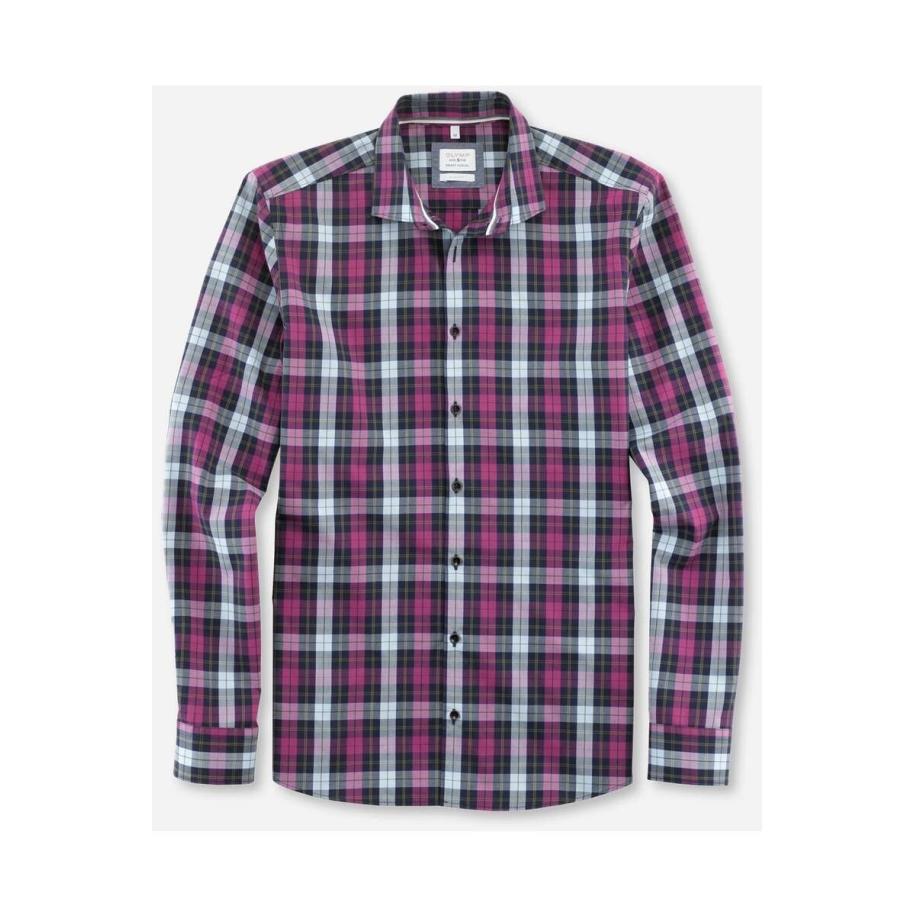 OLYMP Level Five Smart Casual Overhemd fuchsia, Ruit Roze