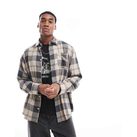 ADPT - Oversized overhemd van geborsteld katoen in beige-Neutraal