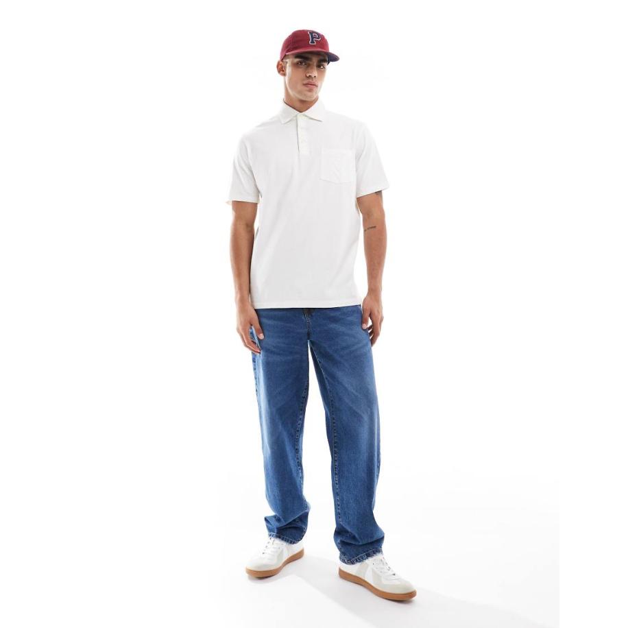 Polo Ralph Lauren - Klassieke oversized polo van katoen en linnen met zak in crème-Wit Wit