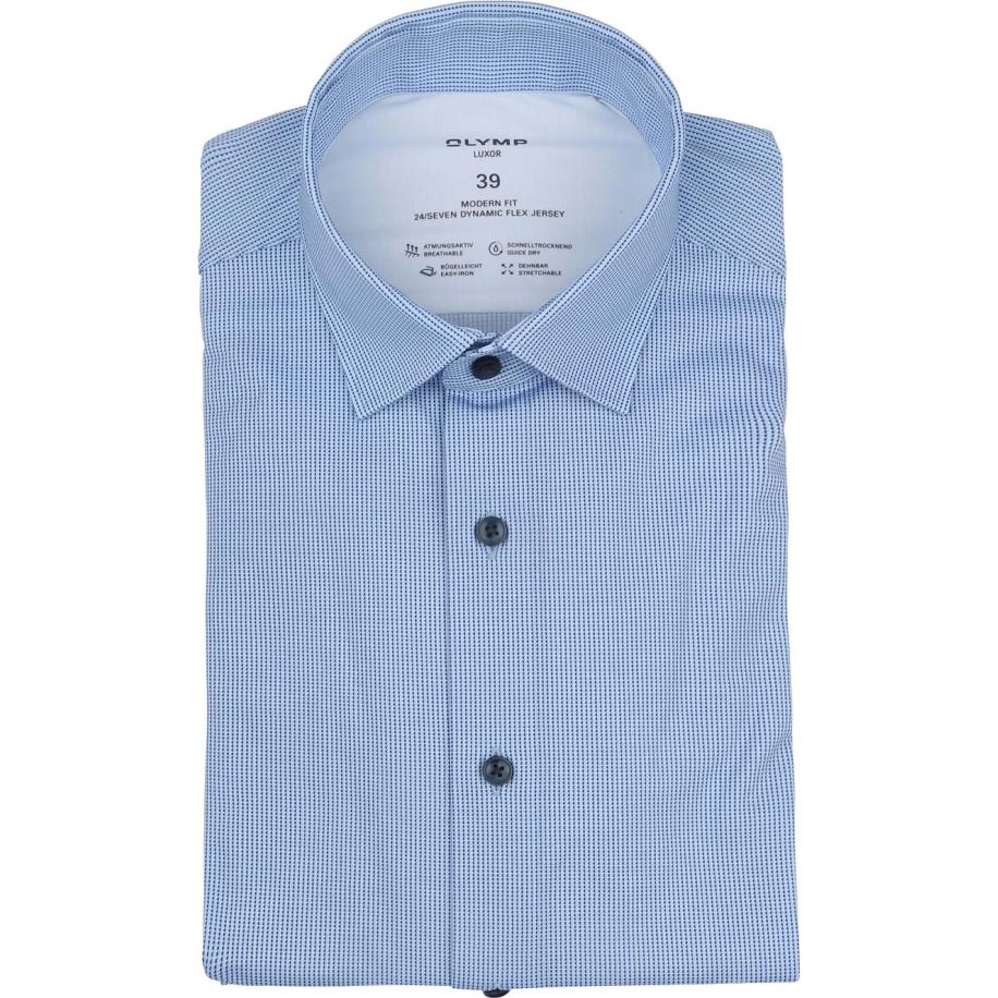 Olymp Luxor Overhemd 24/Seven Print Blauw Blauw
